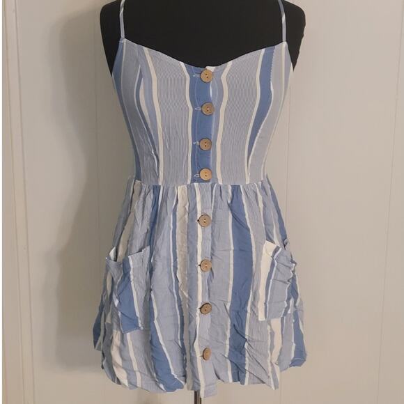 Ocean Drive Striped Mini Tank Dress Juniors Medium • EUC • Pockets - Picture 1 of 8